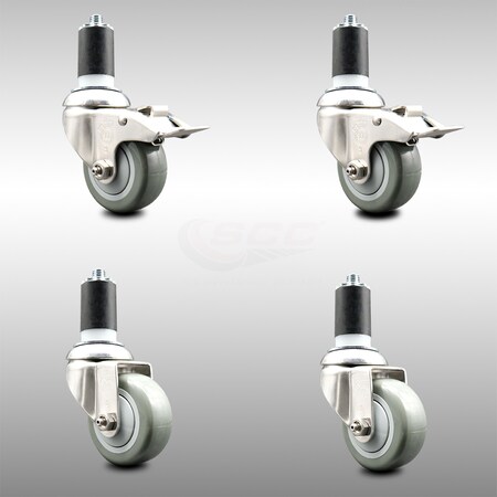 Service Caster 3 Inch 316SS Gray Poly Swivel 1-1/2 Inch Expanding Stem Caster Lock Brake, 2PK SCC-SS316TTLEX20S314-PPUB-2-S-2-112